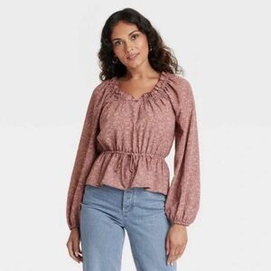 Universal Thread Mauve Floral Balloon Long Sleeve Blouse